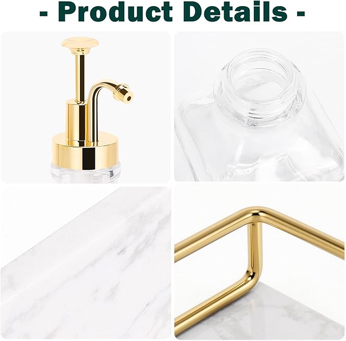 BathAce Coffee Syrup Dispenser for Coffee Bar, Clear Glass Syrup Bottles with Pump, Refillable Maple Syrup Storage, Coffee Station Accessories and Organizer, 500ml, Set of 2 + Tray (Gold)