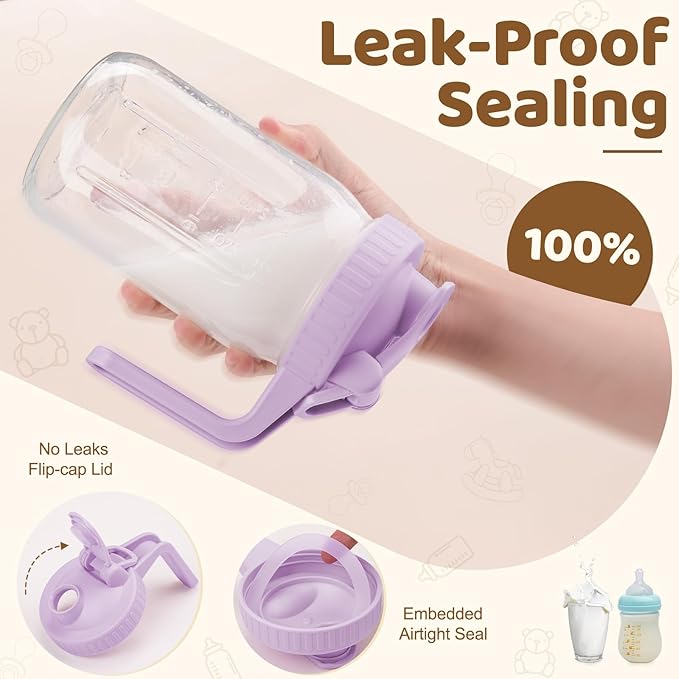 Breast Milk Pitcher with Leak Proof Flip Cap & Pour Spout, 32 oz Wide Mouth Mason Jars for Breast Milk Storage Container, Glass Picther with Lid for Cold Brew Coffee, Sun Tea, Juices, Blue