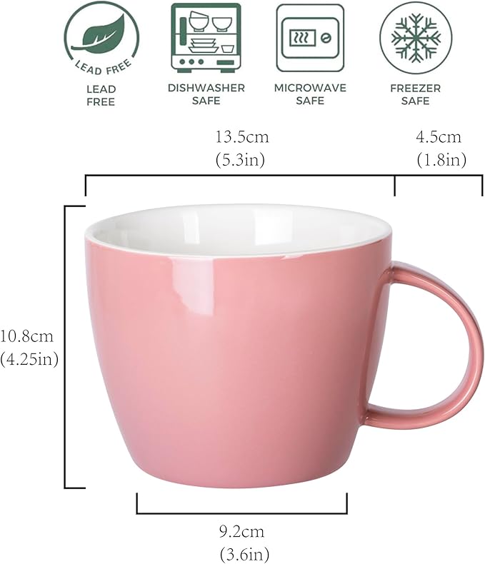Chic Pink Coffee Mug Soup Bowl Giant Soup Mug, Extra Large Ice Cream Cup, Lovely Ceramic Coffee Cup for Home Office and Dorm, for Her, Girlfriend, Mom, Best Sisters, Friends or Coffee Enthusiast