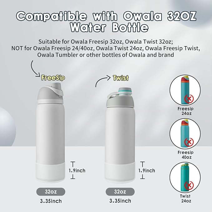 2PCS Silicone Water Bottle Boot, Compatible with Owala 24oz 32oz 40oz, Protective Anti-Scratch & Anti-Dent No Noise Sleeve Cover for FreeSip/Twist/Flip Water Bottles (Transparent, 32oz)