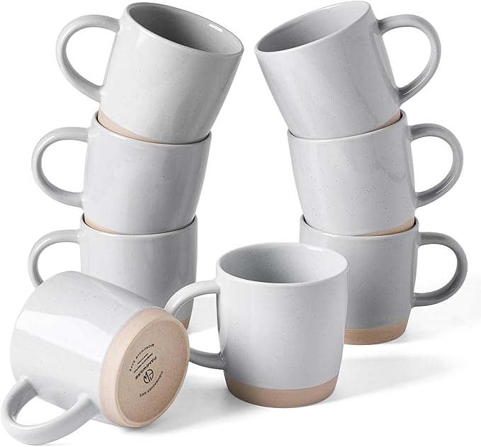 famiware Coffee Mugs for 8, 13 oz Mug Set, Dringking Cup with Handle for Coffee, Tea, Cocoa, Milk, Milkyway Serise, Ligth Gray