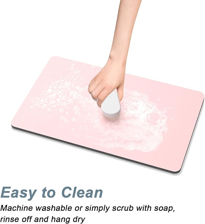 Rnivvi Coffee Mat, 12" x 19" 3MM Coffee Bar Mats for Espresso Machine Station Accessories and Organizer, Hide Stain Rubber Backed Absorbent Dish Drying Pad for Kitchen Counter, Cute Bar Decor Pad,Pink
