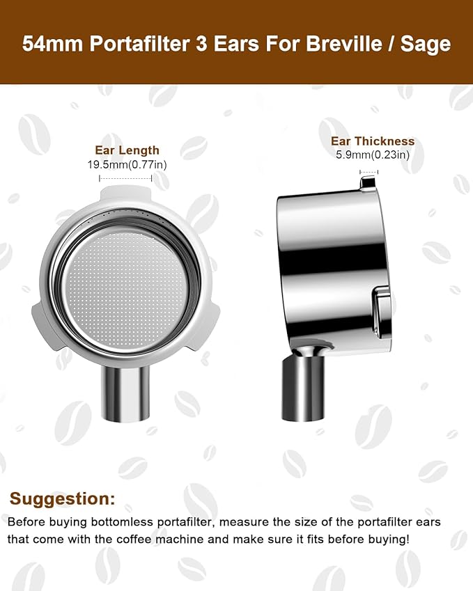 54mm Bottomless Portafilter 3 Ears, Bottomless Naked Portafilter Compatible with Breville/Sage Barista Express BES870/876/878/880/881/450/500/810/840, with Puck Screen and 18g Filter Basket - Rosewood