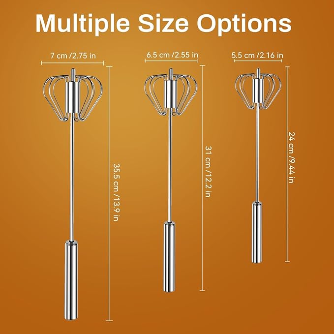 Stainless Steel Semi-Automatic Whisk, 2025 Upgraded Stainless Steel Egg Whisk Hand Push Rotary Whisk, Hand Push Mixer Stirrer Tool for Cooking Kitchen Home Egg Milk (3pcs)