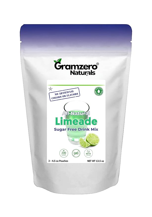 GramZero All Natural Limeade Zero Calorie Sugar Free Drink Mix, Great For Nutrition Club Loaded Tea, Stevia Sweetened
