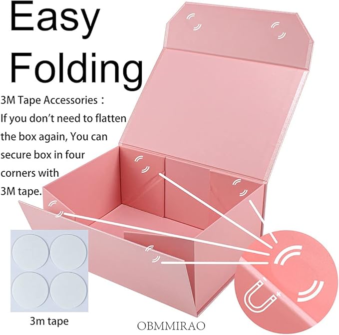 Upgrade 3PCS Pink Gift Box 9.5x7x4 Inches, Sturdy Gift Box with Lid for Gift Packaging, Foldable Magnetic Closure Storage Boxes, Bridesmaid proposal box, Rectangle Collapsible Box
