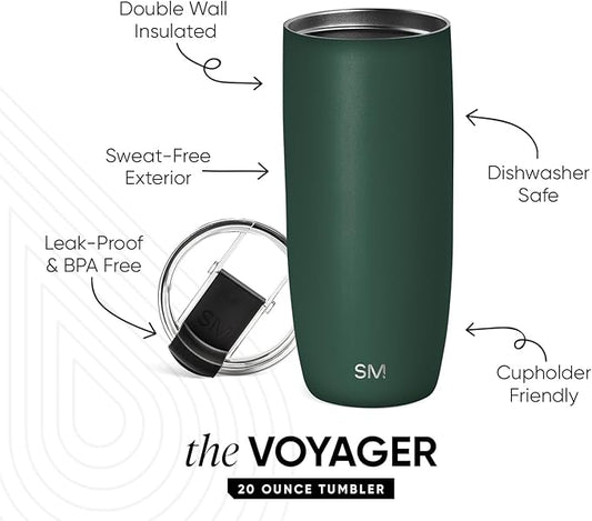 Simple Modern Travel Coffee Mug Tumbler with Flip Lid | Reusable Insulated Stainless Steel Cold Brew Iced Coffee Cup Thermos | Gifts for Women Men Him Her | Voyager Collection | 20oz | Forest