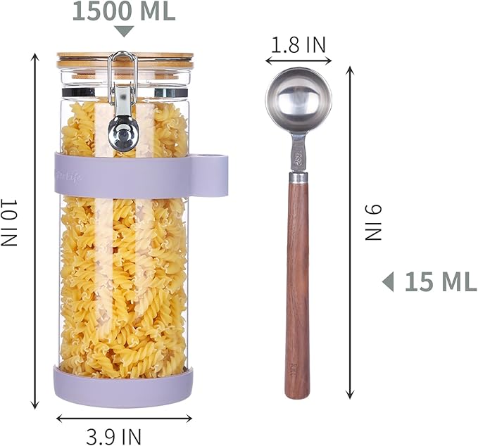KKC HOME ACCENTS 1.5-Quart Large Glass Nuts Storage Container, Airtight Food Storage Jar with Bamboo Lid & Scoop, Keeps Nuts Crunchy & Fresh, Perfect for Storing Nuts, Almonds, Peanuts, Coffee Beans
