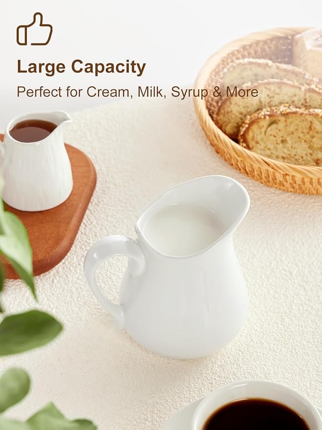Yedio 17 oz Porcelain Milk Creamer Pitcher with Handle, White Creamer, Microwave & Freezer Safe
