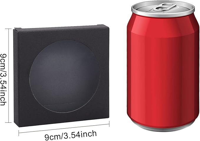 BENECREAT 24 Pack Black Kraft Paper Boxes with Clear Window 3.5x3.5x0.6" Paper Gift Packaging Boxes for Wedding Party Candy Cookies Favor Treat