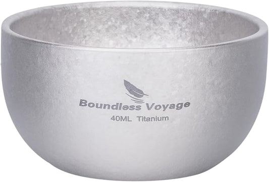 iBasingo Titanium Double Wall Mini Cups Small 40ml Tea Cups for Drinking, Whiskey, Espresso, Coating-Free, Dishwasher Safe Ti3204D (Silver * 1)