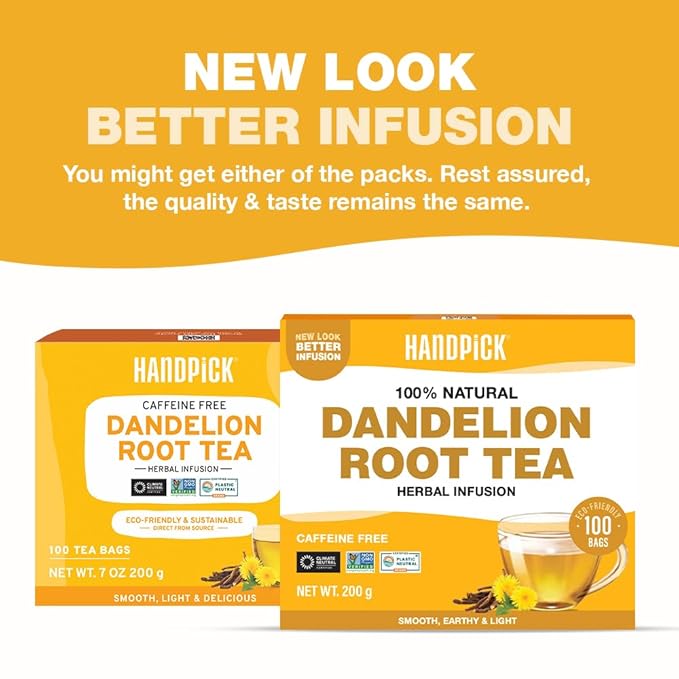 HANDPICK - Dandelion Root Tea bags, 100 Teabags - Natural Dandelion Herbal Tea - Non-GMO - Caffeine-free