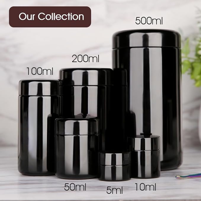 50g Black Ultraviolet Glass Jar with Lid,50ml Storage jars,Refillable Containers Jar,Ideal for Long term storage Leaf,Coffee,Spices (E: 50ml)