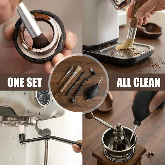 Coffee Grinder Cleaning Kit - 5Pcs Large Soft Brush, Small Hard Brush, Group Head Brush, Long-reach Brush & Air Blower for Coffee & Espresso Machine Parts & Accessories
