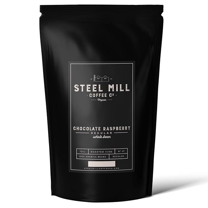 Steel Mill Coffee Co. Chocolate Raspberry Flavored Ground Coffee – 2lb Bag – Medium Roast – 100% Arabica Beans – Vegan, Gluten-Free, Sugar-Free – Colombian Origin