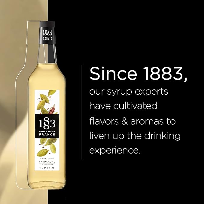 1883 Cardamom Syrup for Drinks, Made in France, 1 Liter Glass Bottle