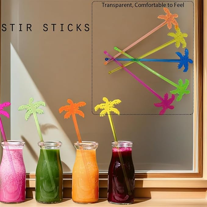 50 Pcs 6.9" Extra-Long Plastic Cocktail Swizzle Sticks, Unique Tropical Design Drink Stirrers Reusable Novelty Swizzle Sticks for Cocktails, Juices, and Party Beverages