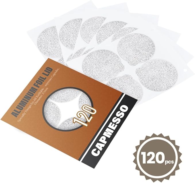 CAPMESSO Coffee Capsules Foil Seals -Aluminum Lids Foil Stickers to Reuse Nespresso Original Capsules Refillable Pods Compatible with Nespresso Original Line Machines (V2-120 Lids(37mm))