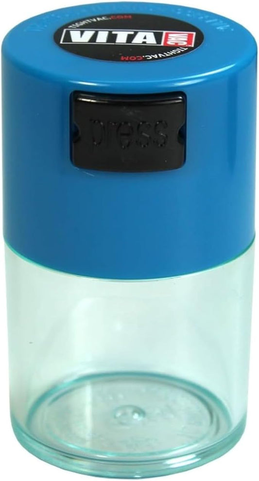 Vitavac - 5g to 20 Grams Airtight Multi-Use Vacuum Seal Portable Storage Container for Dry Goods, Food, and Herbs - Light Blue Clear