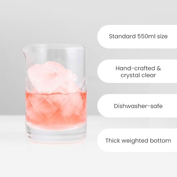 A Bar Above Cocktail Mixing Glass, Diamond Cut Enhanced Annealed Lead-Free Crystal Stirring Pitcher, Thick Weighted Base for Stable Stirring, 18 Oz Drink Mixer for Craft Cocktails at Home or Bars