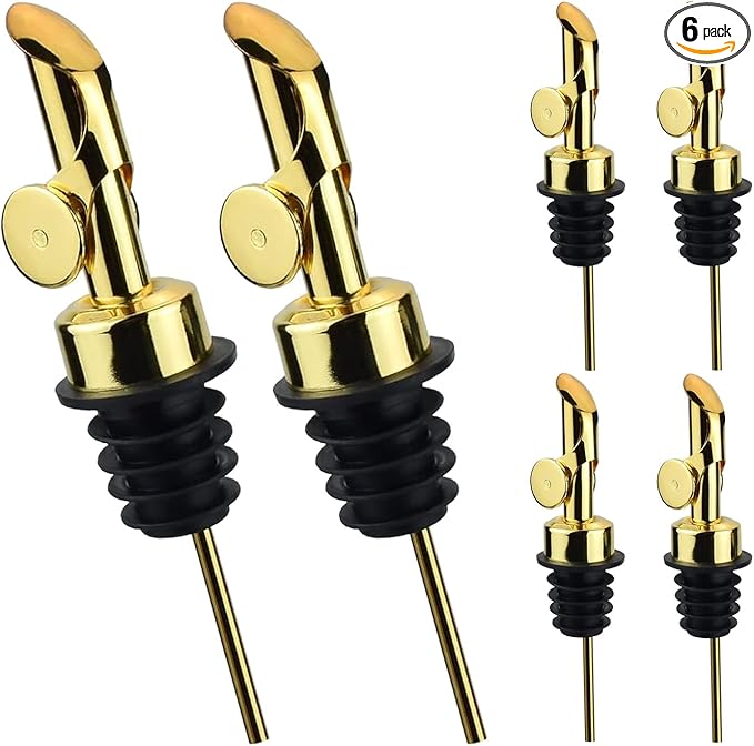 Pafusen 6 Pack Auto Flip Olive Oil Dispenser, Liquor Pour Spout, Oil Dispenser for Kitchen, Easily Turn Your Bottles into Dispensers for Liquor, Vinegar, Coffee Syrup or Oils, Weighted Pourer, Gold