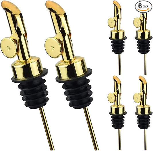 Pafusen 6 Pack Auto Flip Olive Oil Dispenser, Liquor Pour Spout, Oil Dispenser for Kitchen, Easily Turn Your Bottles into Dispensers for Liquor, Vinegar, Coffee Syrup or Oils, Weighted Pourer, Gold