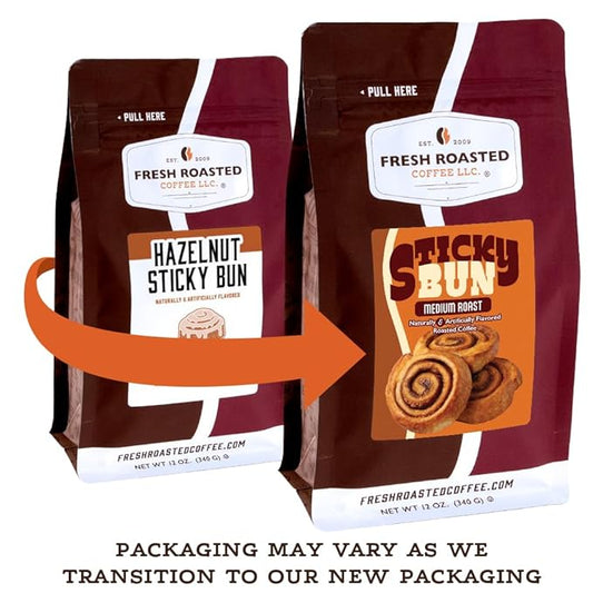 Fresh Roasted Coffee, Hazelnut Sticky Bun Flavored Coffee, 12 oz, Medium Roast, Kosher, Ground