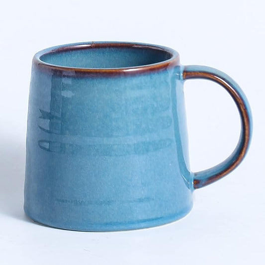 Large Ceramic Coffee Mug, Handmade Pottery Mugs, Tea Cups with Big Handle for Office and Home, 15.5 oz, Dishwasher and Microwave Safe (Blue)