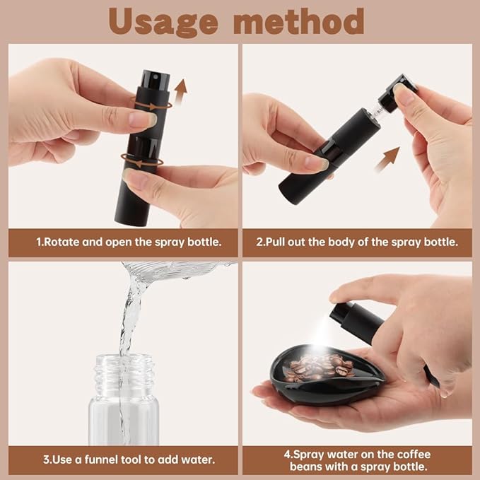 Ceramic Coffee Bean Dosing Cup & Spray Bottle & Spoon Set - Wood Espresso Accessories Kit with Static Reduction Spray, Measuring Tray for Coffee/Tea ﻿(COLOR:Black)