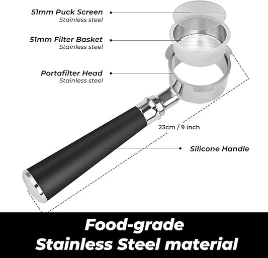 51mm Bottomless Portafilter 3 Ears Compatible for CASABREWS CM5418 and 3700 Essential, Gevi 51mm 3 Ears, Mr. Coffee Espresso, Includes Puck Screen, WDT Tool, Dosing Funnel, Double Shot Filter Basket