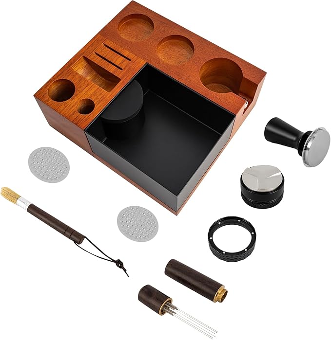 8 In One Espresso Knock Box,58MM Espresso Coffee Organizer Box,Fit for Storage 51 to 58MM Espresso Tamper, Distributor, Portafilter & Puck Screen Accessories