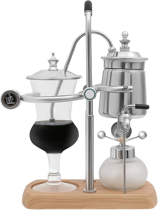 Belgian Balance Siphon Coffee Maker 500ml, Vintage Vacuum Brewing System with Alcohol Burner, Retro Design for Home or Cafe Use (Silver)