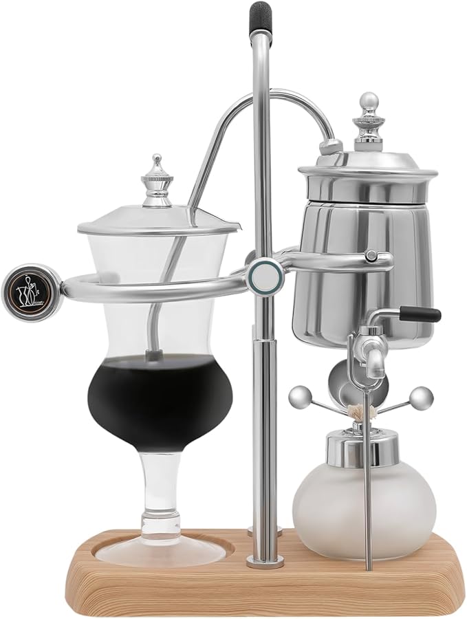TFCFL Balance Siphon Coffee Maker, 13.53oz Vintage Gravity Coffee Maker with faucet & measuring cup, for Offices Lounge Bars & Cafes (Silver)
