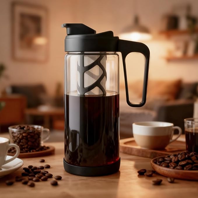 wedrink 44oz Cold Brew Coffee Maker, 1.3L Borosilicate Glass Pitcher with Leak Proof Tritan Lid, Iced Tea Brewer