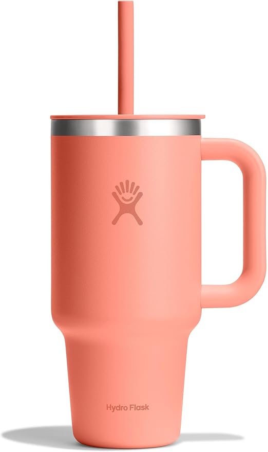 Hydro Flask Travel Tumbler with Handle, Lid and Straw - Insulated Stainless Steel in 32 Oz Sunglow