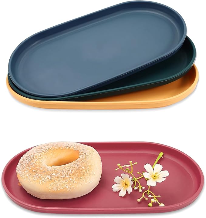 4Pcs Oval Serving Tray, 9.5 x 5.1in Plastic Tray Food Tray, Colourful Serving Platters for Party Entertaining Snack Dessert Coffee Table, Small