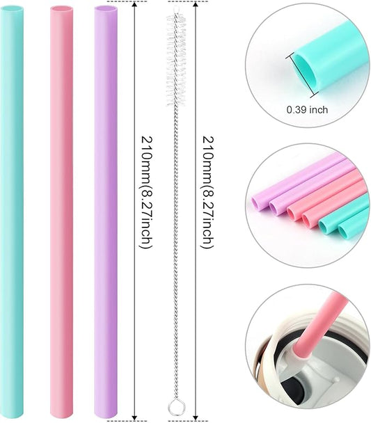 Joshey 6PCS Replacement Straws for Owala FreeSip 24oz & 32oz Water Bottles - Reusable Plastic Straws with 1 Cleaning Brush, Travel Tumbler Accessories Parts - 3 Colors (Pink, Green, Purple)