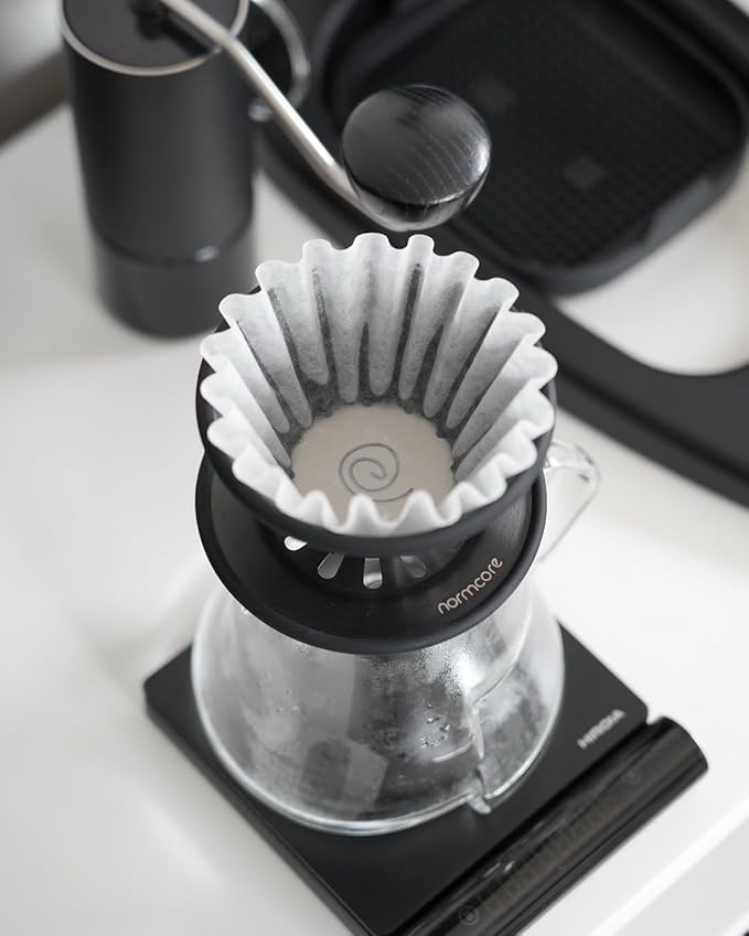 Normcore 2-in-1 Pour Over Coffee Dripper, Brews 1-2 Cups Coffee Brewer, Use Dual Brew Modes Cone or Flat-Bottom Paper Brewer, Titanium Coated 304 Stainless Steel, Black