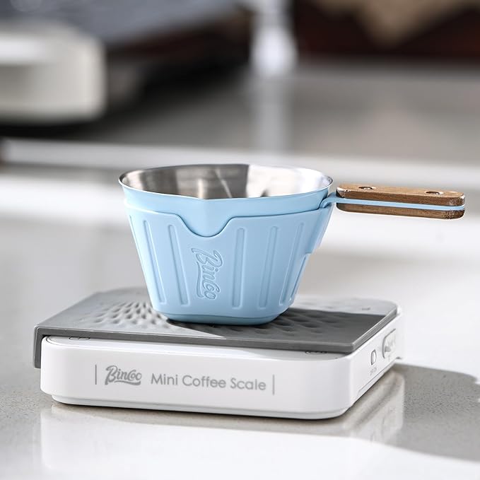 Espresso Shot Cup with Dual Spout - Espresso Measuring Cup with Wood Handle and Anti-Scald Cover, Stainless Steel Espresso Pouring Cup for Home & Cafe Use, 90ML/3oz