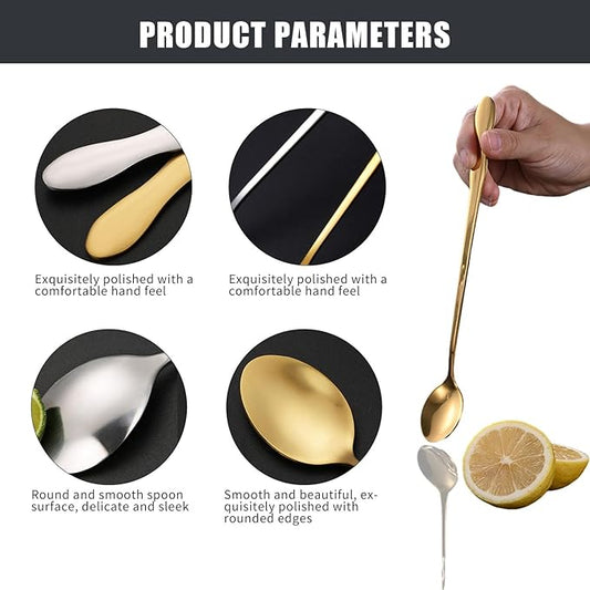 2 PCS Long Coffee Spoons,7.8 Inch Coffee Stirrers,Ice Tea Spoons,Stainless Steel Iced Tea Spoon for Coffee Bar Accessories Tea Mixing Cocktail Stirring Coffee Milkshake Cold Drink (7.8 inch)