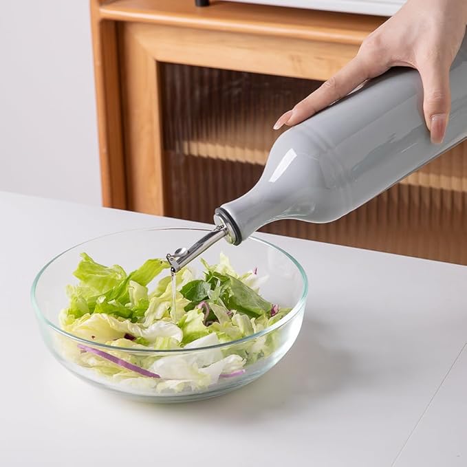 Sweejar Large Ceramic Olive Oil Dispenser Bottle, Opaque Oil Cruet Protects to Reduce Oxidation, Suitable for Storage Vinegar, Soy Sauce & Other Liquids, Pack of 1, 24 Fl Oz(Gray)