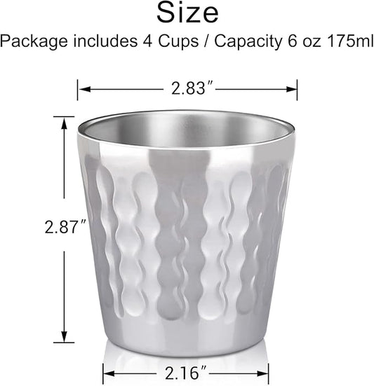 Beasea Stainless Steel Cups, 4 Pack 6oz Metal Drinking Stackable Double Wall Small Mini Air Insulated Portable Tumblers Unbreakable Shatterproof Glasses for Home Restaurant Party Camping