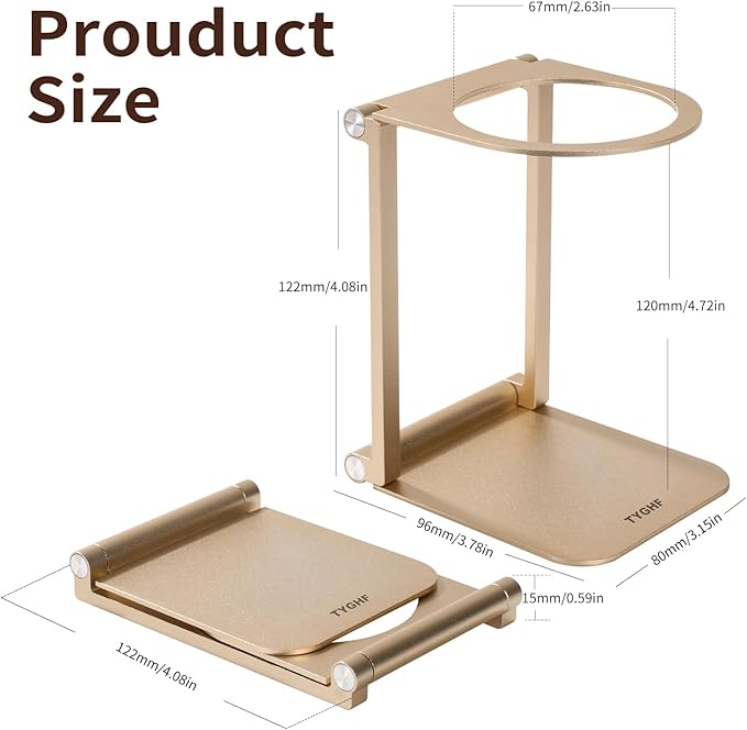 Pour Over Coffee Maker Stand,Foldable Portable Electric Espresso Machine Stand,Holder for Coffee Grinder,Universal Dripper,V60 Dripper,Travel Coffee Maker, Press Round&Golden