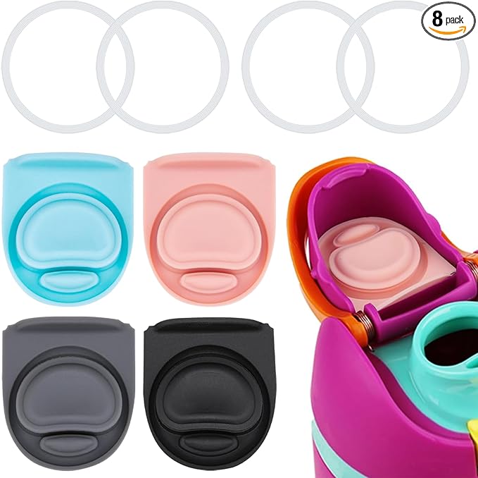 4 Sets Replacement Stopper and Ring Compatible with Owala FreeSip 24oz 32oz,Water Bottle Top Gasket Lid for Owala 16/19/24/32/40oz Seal Bottle Mouth Cap Stopper Parts Insert Silicone Accessories