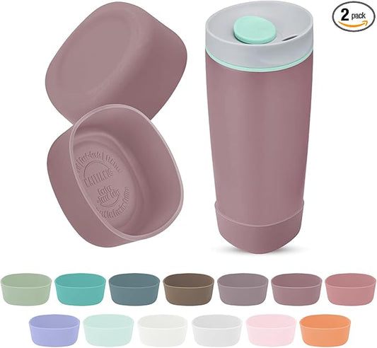 2pcs Silicone Boot for Owala SmoothSip Slider Coffee Tumbler 20oz 12oz, Anti-Slip Sleeve for Travel Coffee Mug, Protective Accessories for Owala BPA Free (Plum Perfect)
