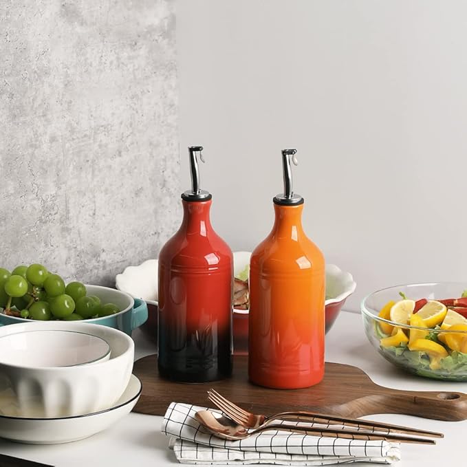 Sweejar Ceramic Olive Oil Dispenser Bottle, Opaque Oil Cruet Protects to Reduce Oxidation, Suitable for Storage Vinegar, Coffee Syrups & Other Liquids, Pack of 1, 15.5 Fl Oz(Gradient Orange)