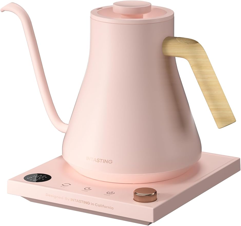 INTASTING Electric Kettles, Gooseneck Electric Kettle, ±1℉ Temperature Control, Stainless Steel Inner, Quick Heating, for Pour Over Coffee, Brew Tea, Boil Hot Water, 0.9L Pink