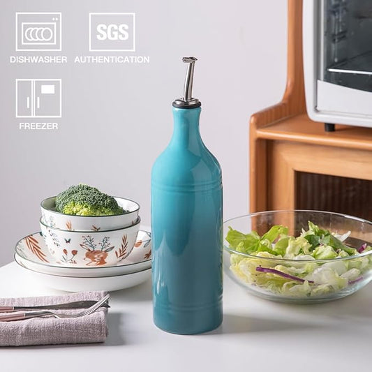 Sweejar Large Ceramic Olive Oil Dispenser Bottle, Opaque Oil Cruet Protects to Reduce Oxidation, Suitable for Storage Vinegar, Soy Sauce & Other Liquids, Pack of 1, 24 Fl Oz(Gradient Blue)