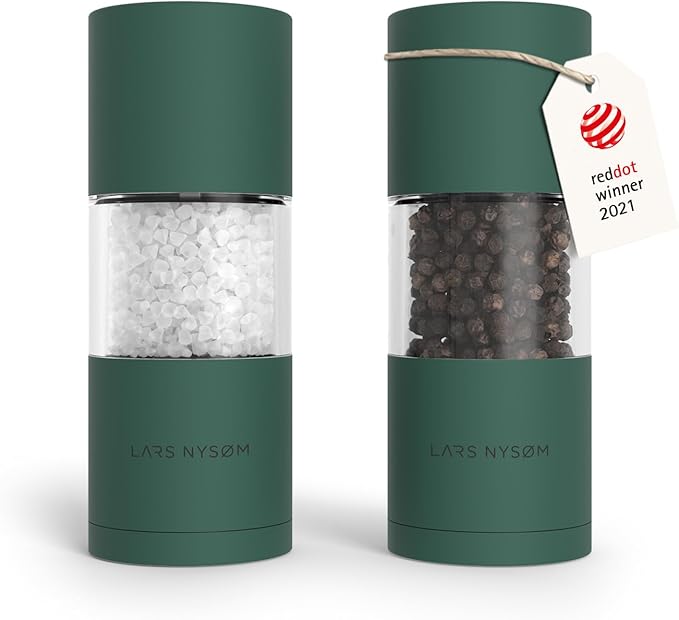 LARS NYSØM Salt and Pepper Grinder Set, Manual Salt and Pepper Mills with Adjustable Ceramic Grinder, Design Spice Shaker Set (Pine Green)