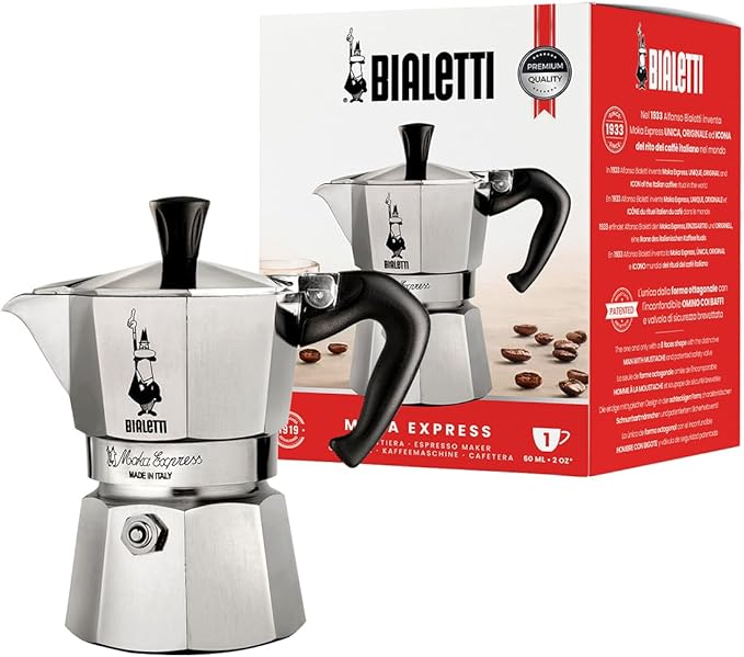 Bialetti - Moka Express: Iconic Stovetop Espresso Maker, Makes Real Italian Coffee, Moka Pot 1 Cup (2 Oz - 60 Ml), Aluminium, Silver (Pack of 6)